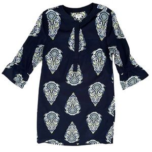 Crown and Ivy Tunic Dress Navy Medallion Pocket‎ 3/4 Sleeve Size 6